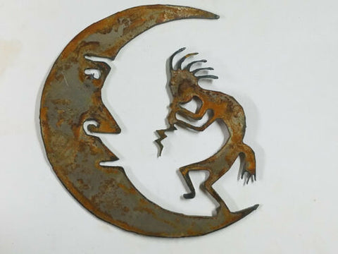 Kokopelli and Moon Shape Rough Rusty Vintage Metal